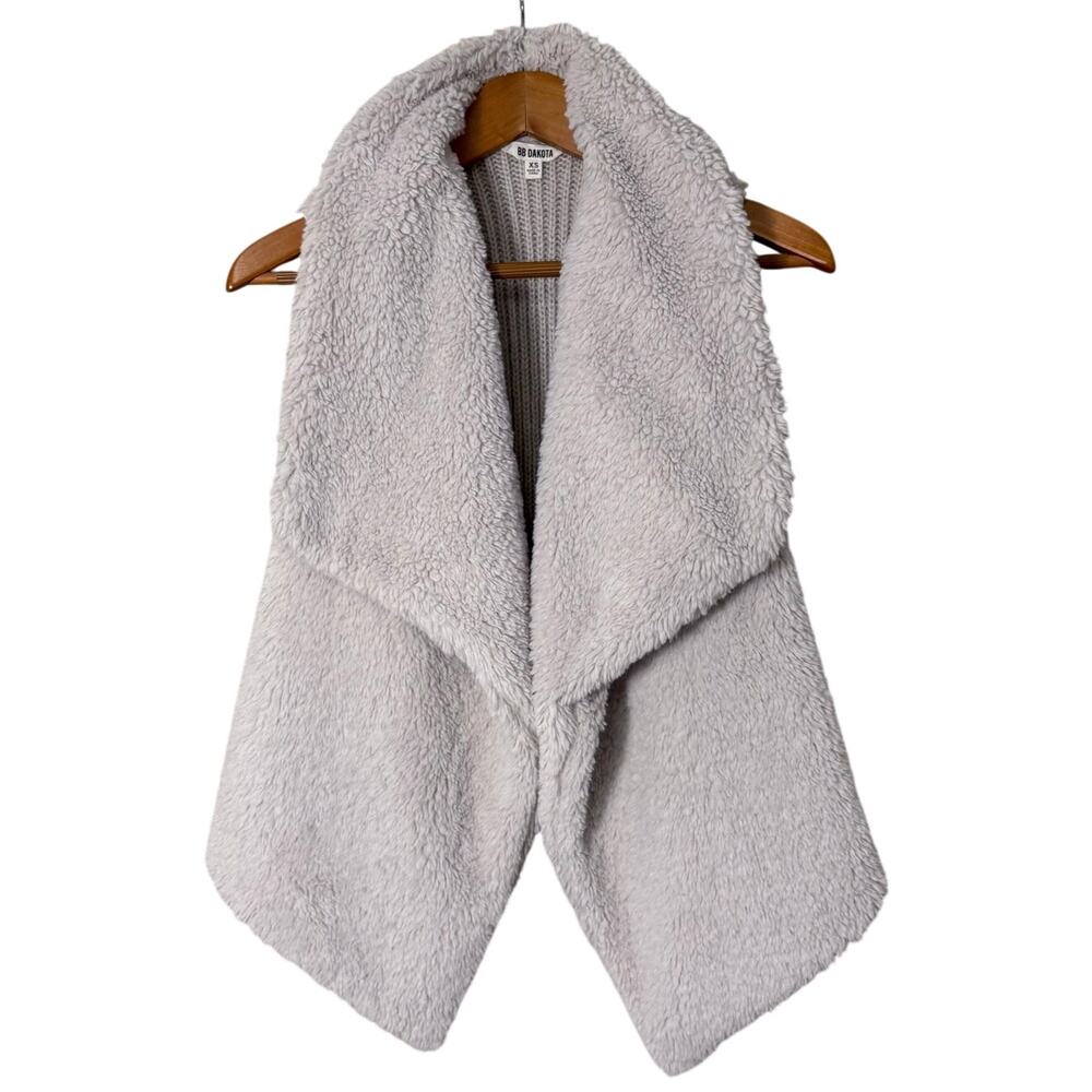 BB Dakota Sherpa Vest Knit Back Shawl Collar Rennie Sweater Vest Size XS Cream